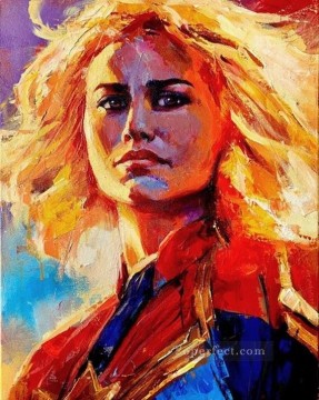 Captain Marvel superwoman textured American hero Oil Paintings